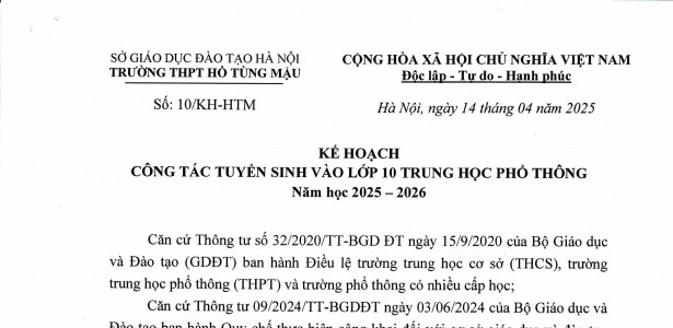 KẾ HOẠCH TUYỂN SINH VÀO LỚP 10 NĂM HỌC 2025 - 2026